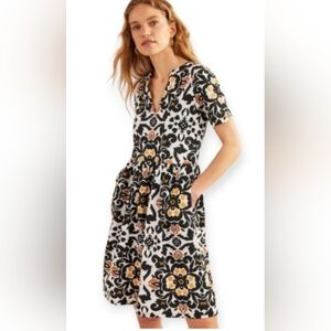 Boden Easy Notch Neck Jersey Dress Babydoll Floral Black Yellow Short Sleeve 4L